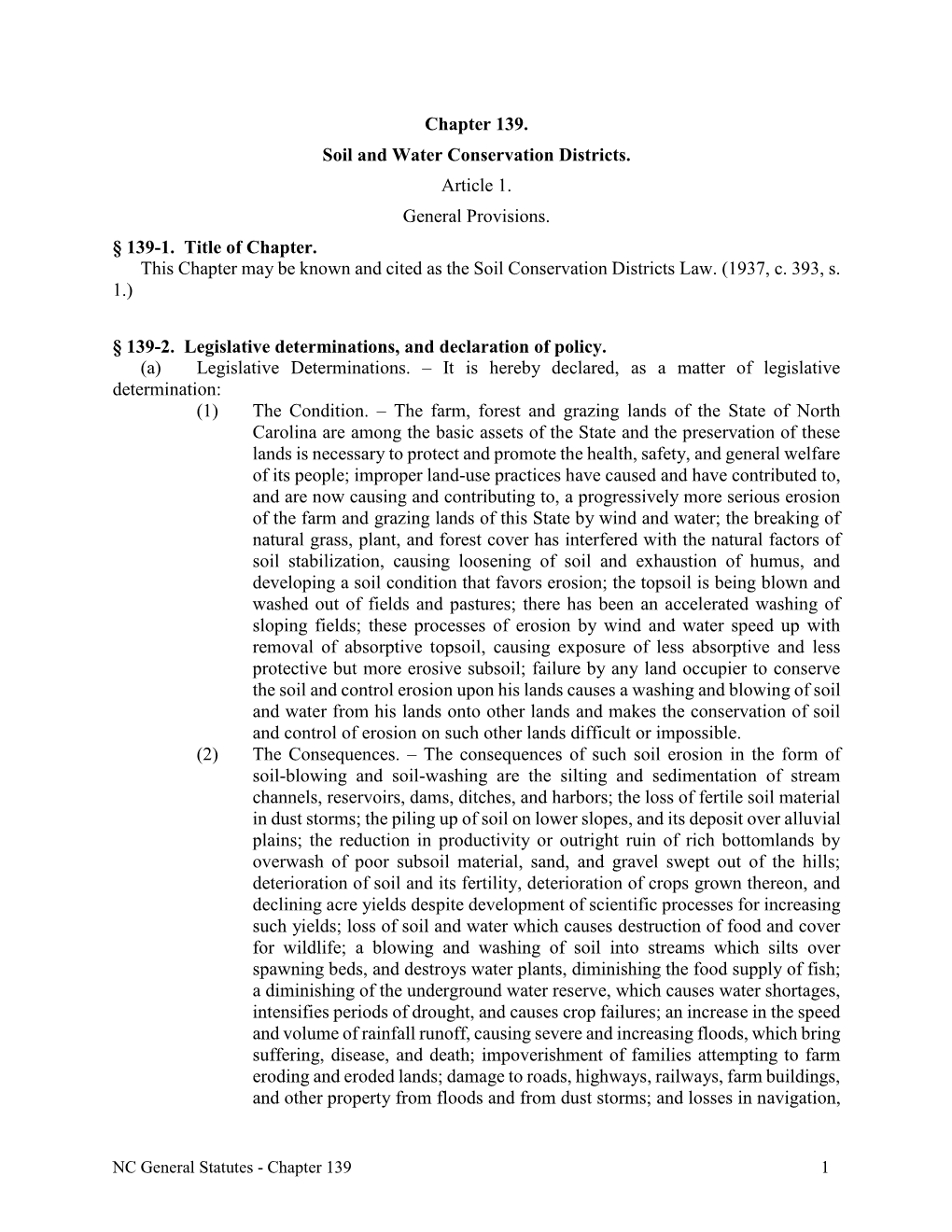 Chapter 139. Soil and Water Conservation Districts. Article 1