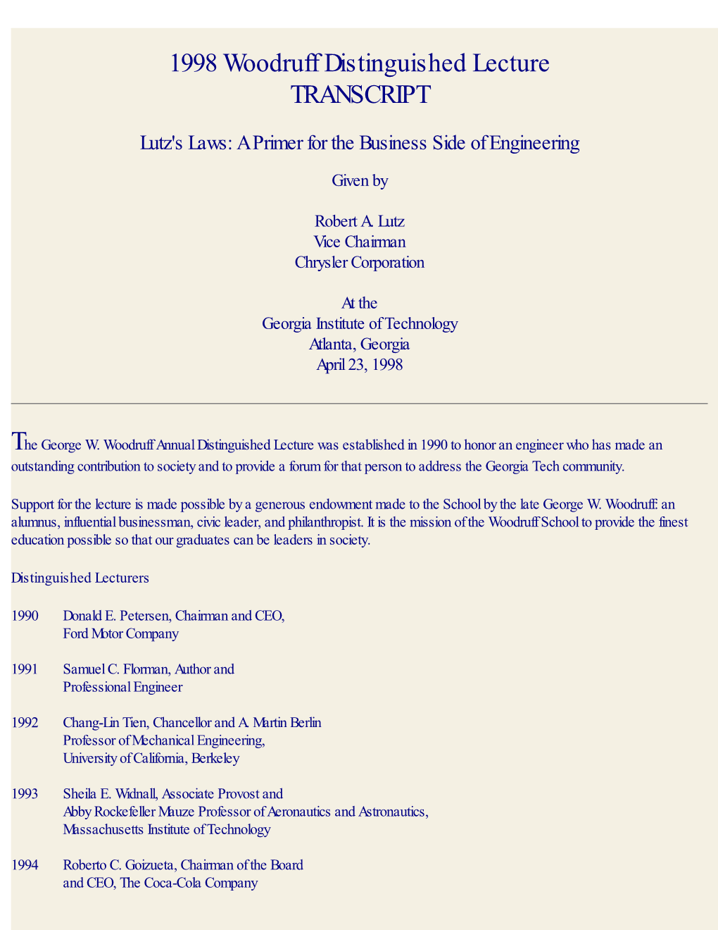 1998 Woodruff Distinguished Lecture TRANSCRIPT