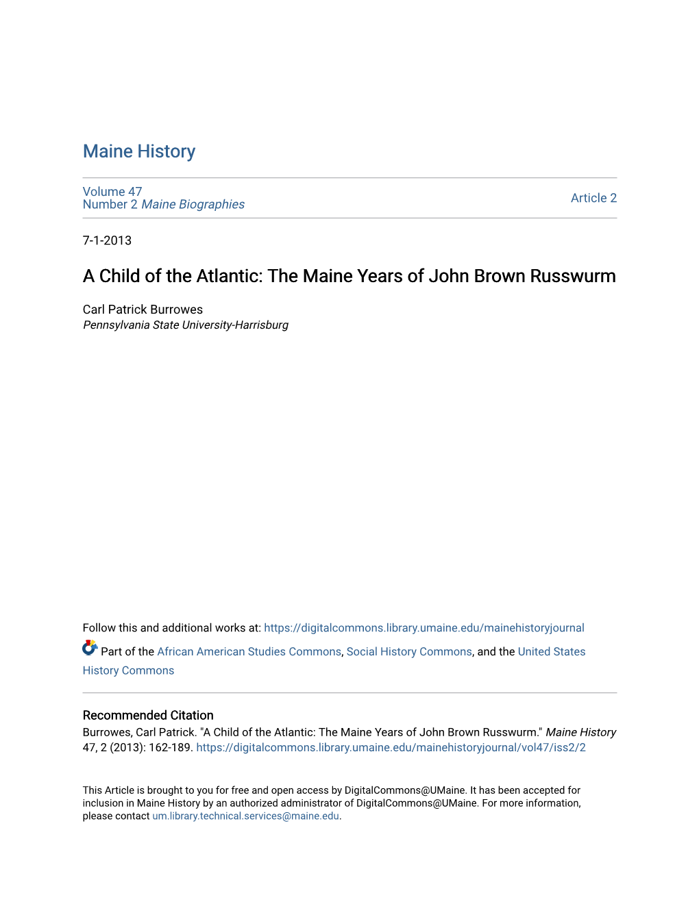 The Maine Years of John Brown Russwurm