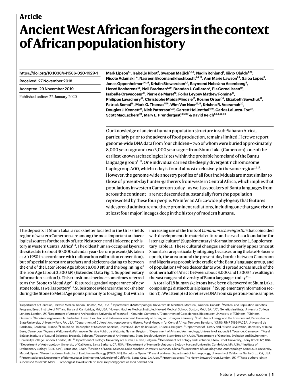 Ancient West African Foragers in the Context of African Population History