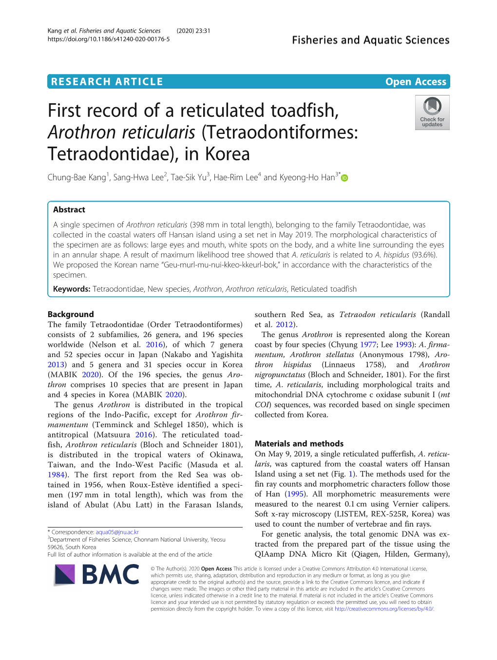 First Record of a Reticulated Toadfish, Arothron Reticularis