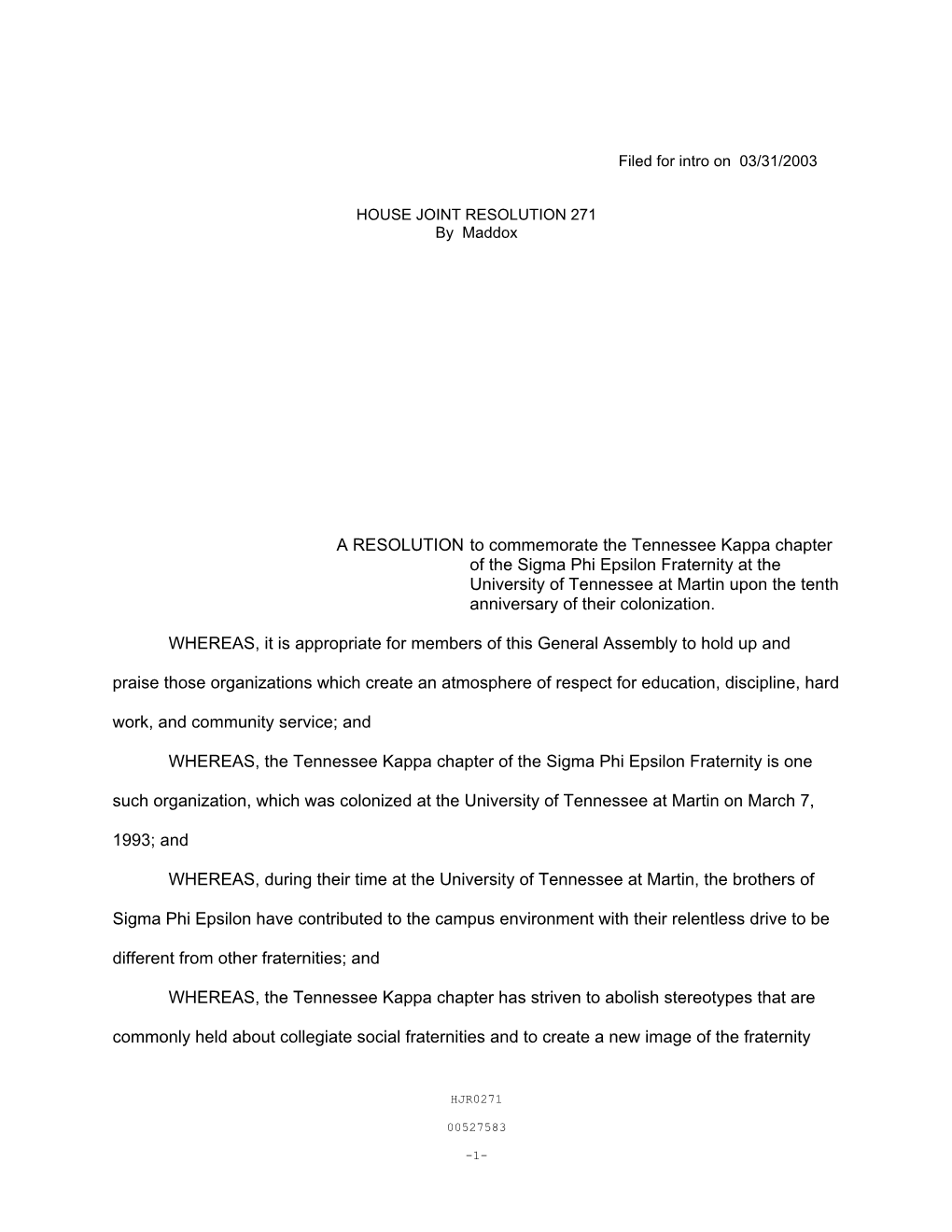 A RESOLUTION to Commemorate the Tennessee Kappa Chapter of The