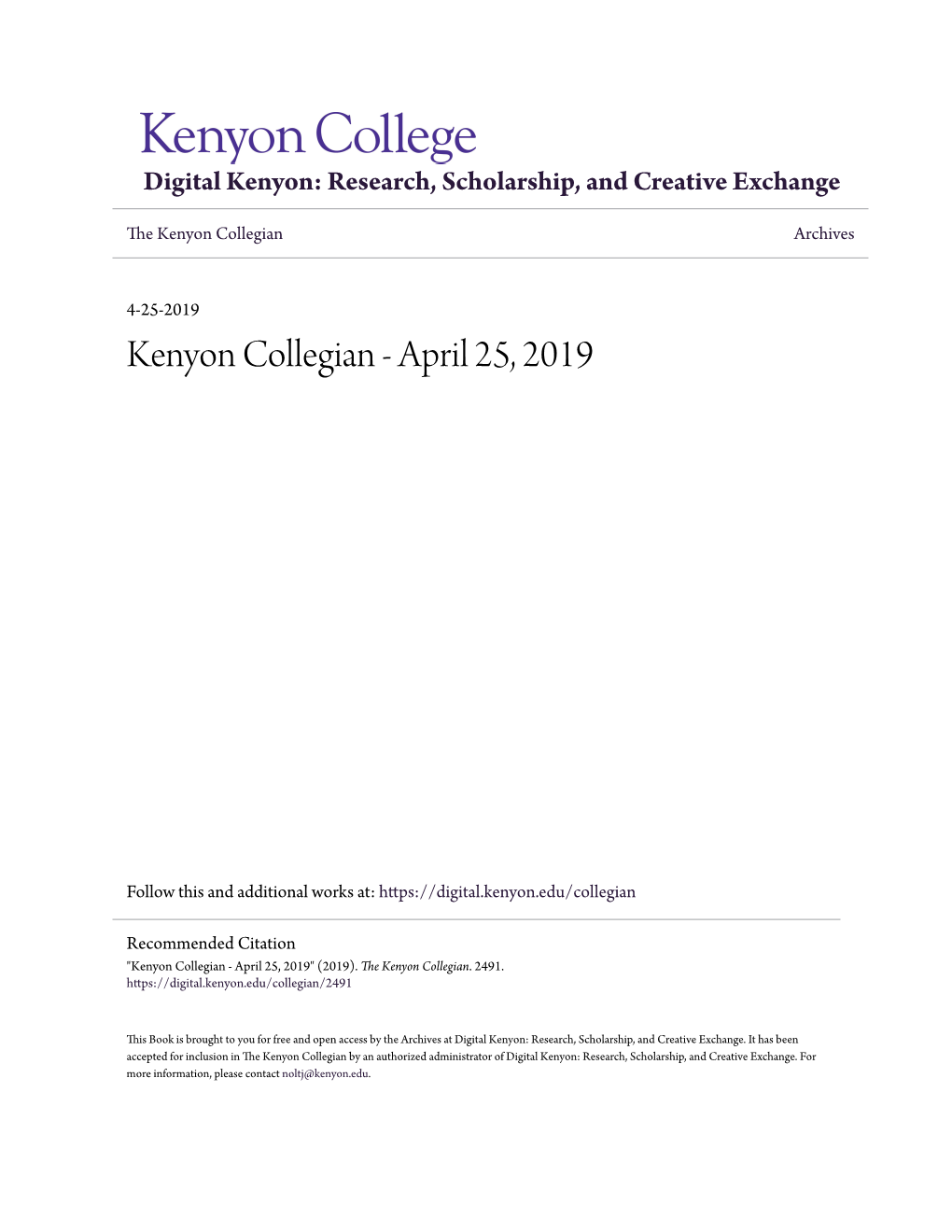 Kenyon Collegian Archives