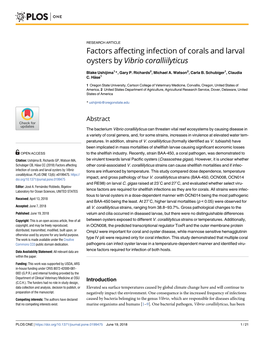 Factors Affecting Infection of Corals and Larval Oysters by Vibrio Coralliilyticus
