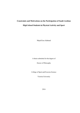 Constraints and Motivations on the Participation of Saudi Arabian High
