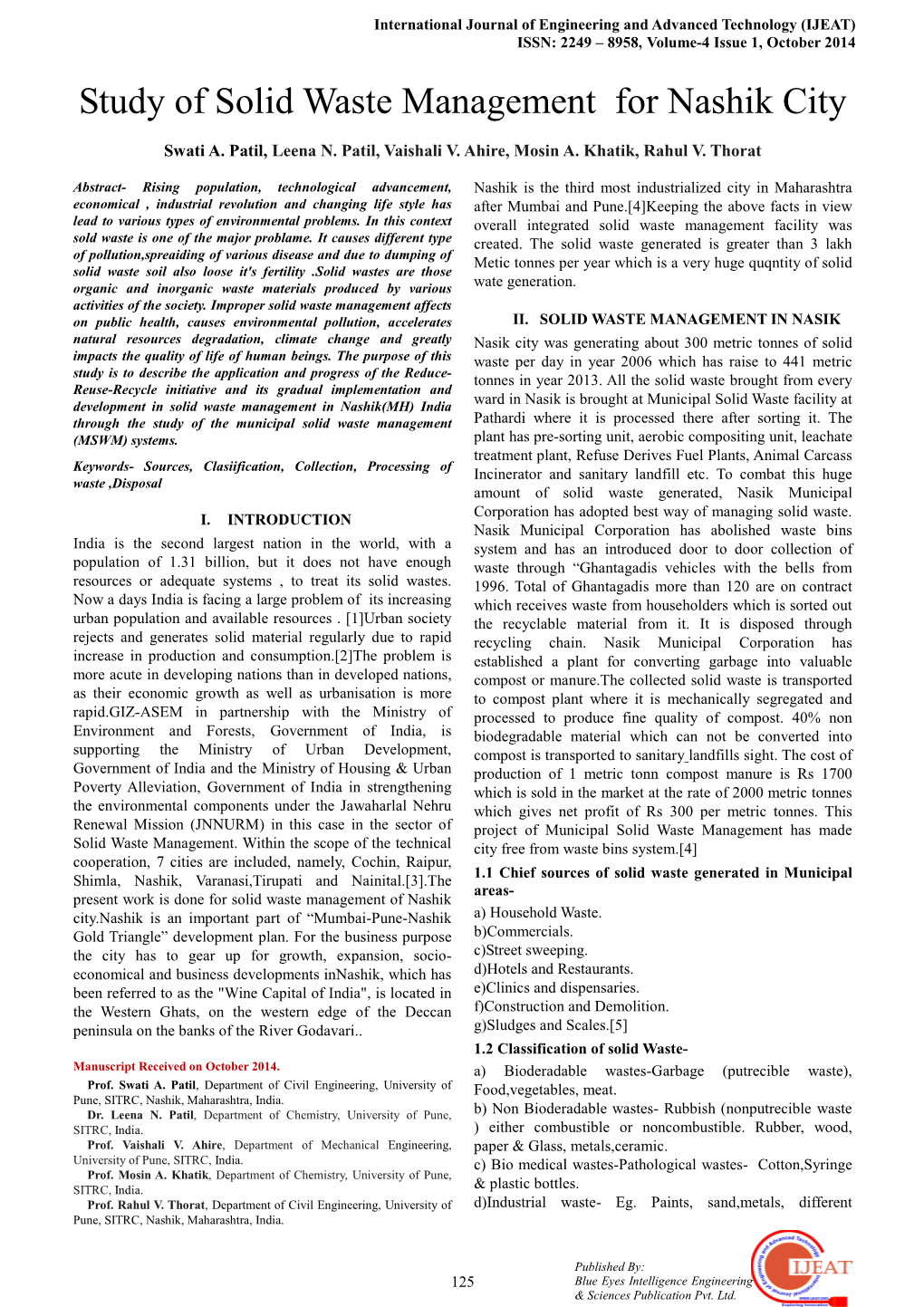 Study of Solid Waste Management for Nashik City