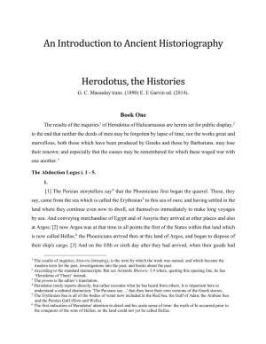 An Introduction to Ancient Historiography Herodotus, The