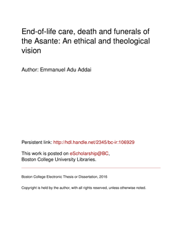 End-Of-Life Care, Death and Funerals of the Asante: an Ethical and Theological Vision