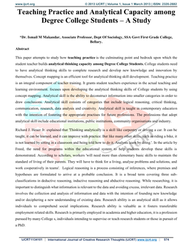 Teaching Practice and Analytical Capacity Among Degree College Students – a Study