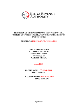 Provision of Hired Transport Services for Kra Offices Countrywide: Framework Agreement for Two (2) Years