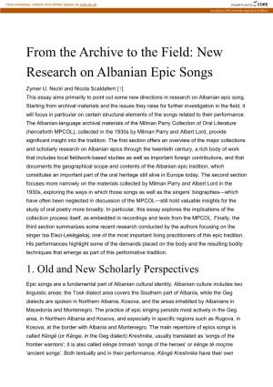 New Research on Albanian Epic Songs