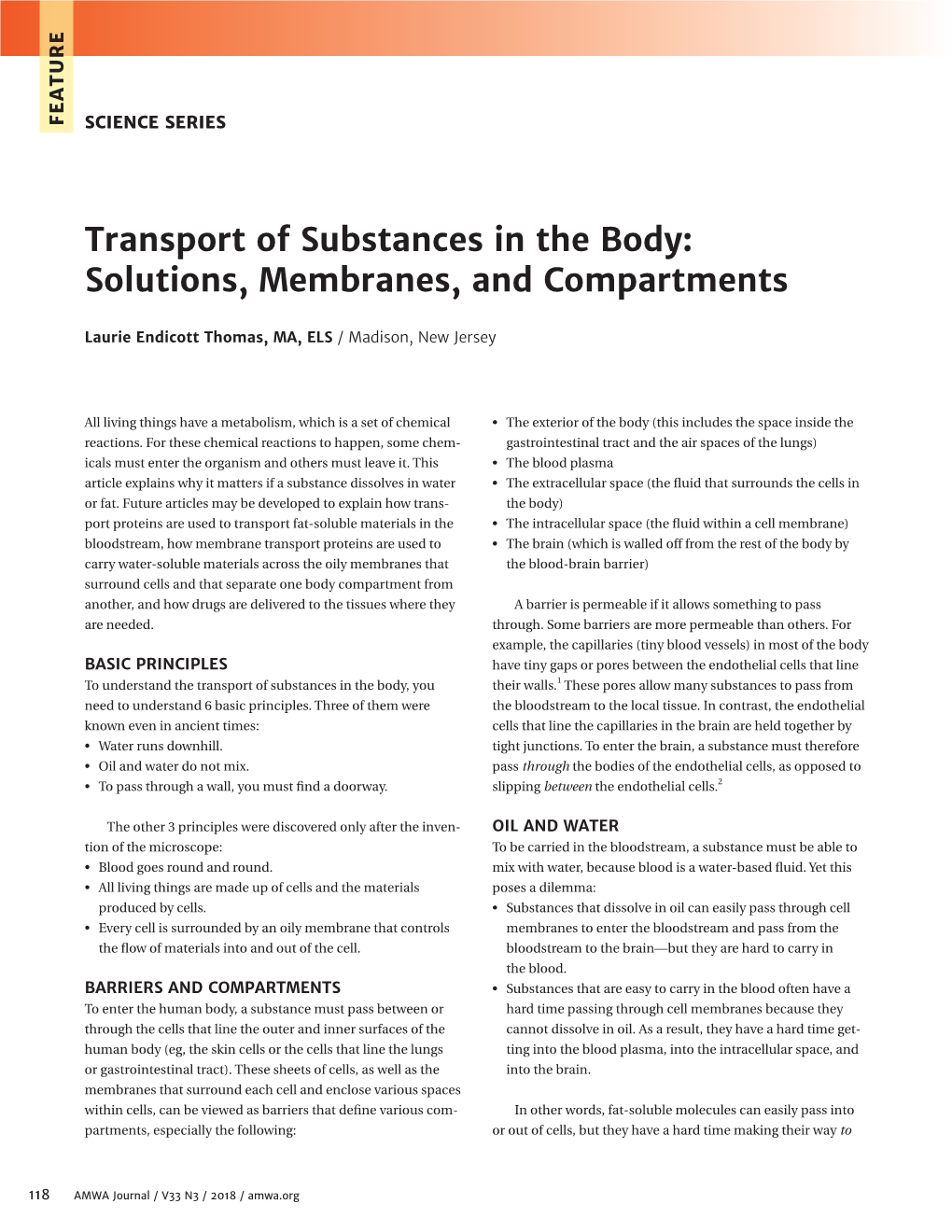 Transport of Substances in the Body: Solutions, Membranes, and Compartments