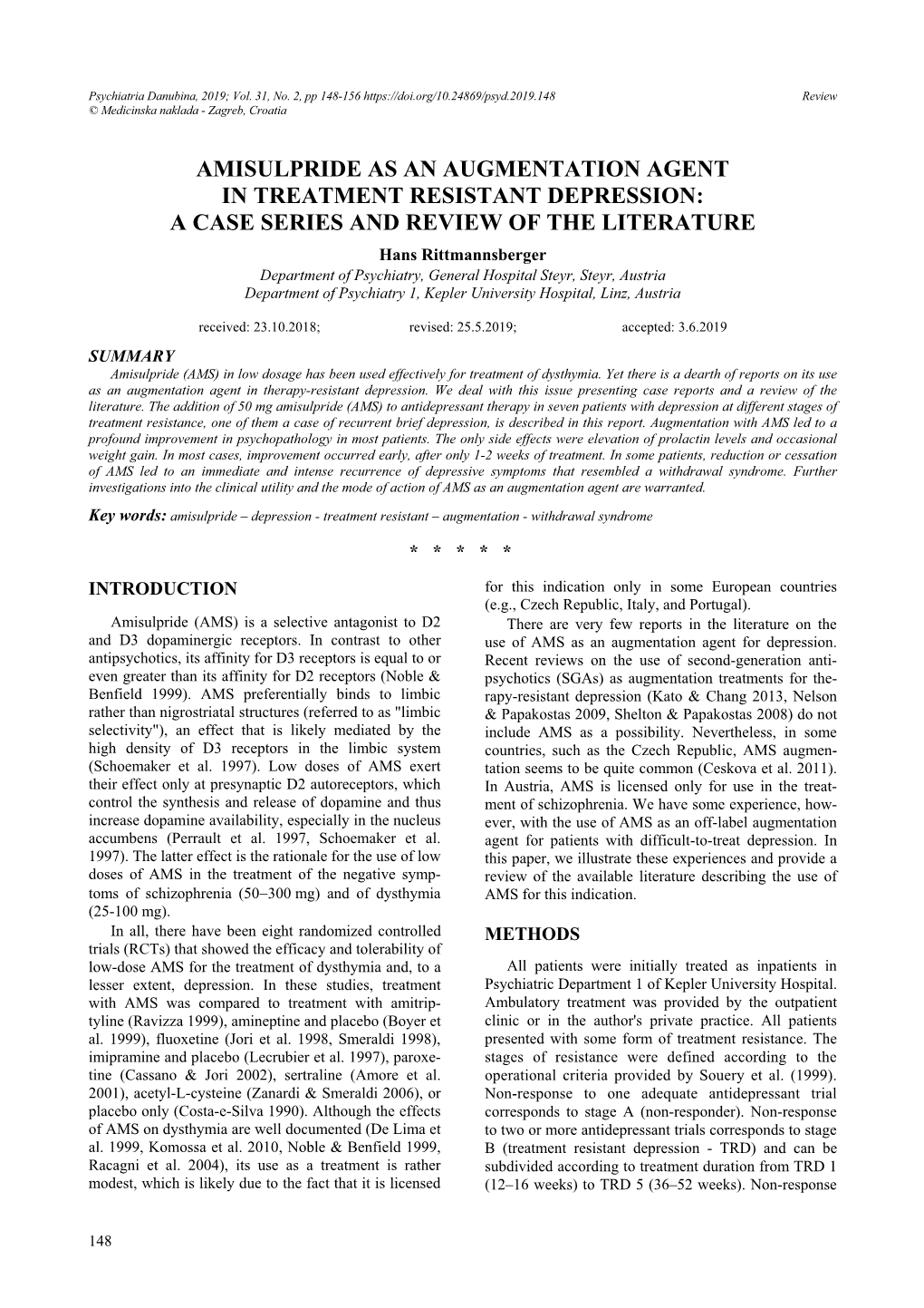 Amisulpride As an Augmentation Agent In