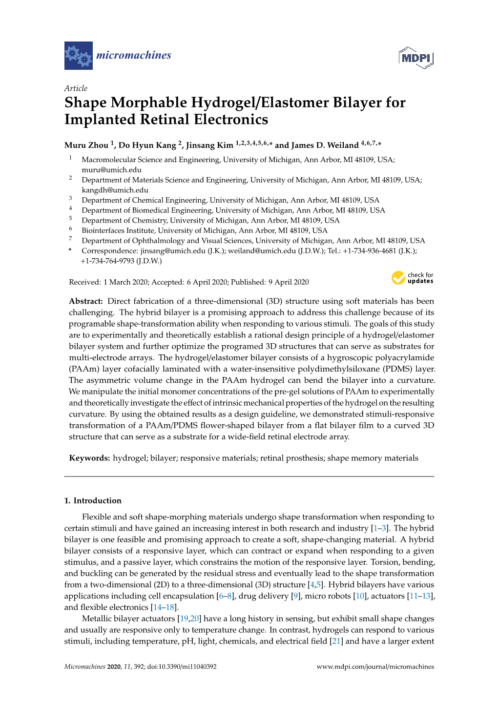 Shape Morphable Hydrogel/Elastomer Bilayer for Implanted Retinal Electronics