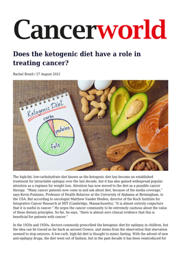 Does the Ketogenic Diet Have a Role in Treating Cancer?