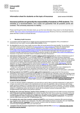 Information Sheet for Students on the Topic of Insurance (Short Version 01/01/2021)