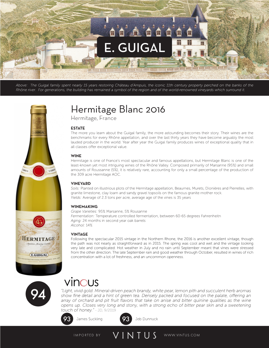 E. Guigal Hermitage Blanc 2016 Tech Sheet