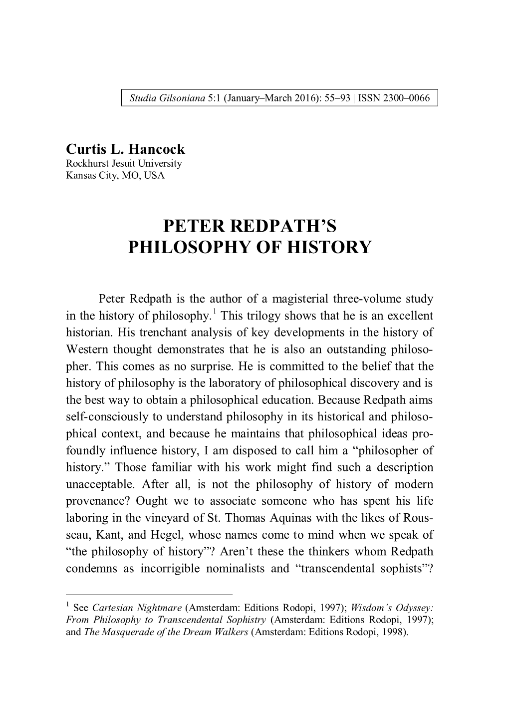 Peter Redpath's Philosophy of History