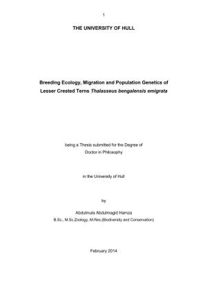 THE UNIVERSITY of HULL Breeding Ecology, Migration and Population Genetics of Lesser Crested Terns Thalasseus Bengalensis Emigr