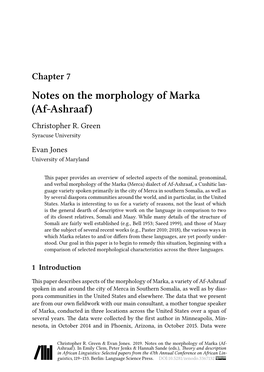 Notes on the Morphology of Marka (Af-Ashraaf) Christopher R