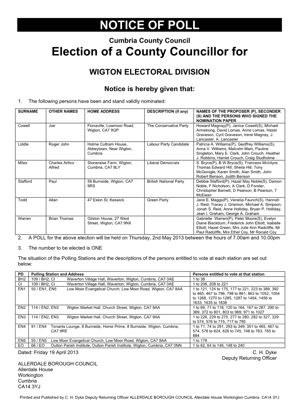 Notice of Poll