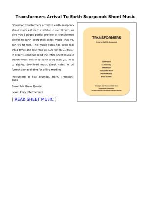 Transformers Arrival to Earth Scorponok Sheet Music