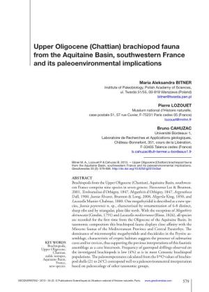 Upper Oligocene (Chattian) Brachiopod Fauna from the Aquitaine Basin, Southwestern France and Its Paleoenvironmental Implications