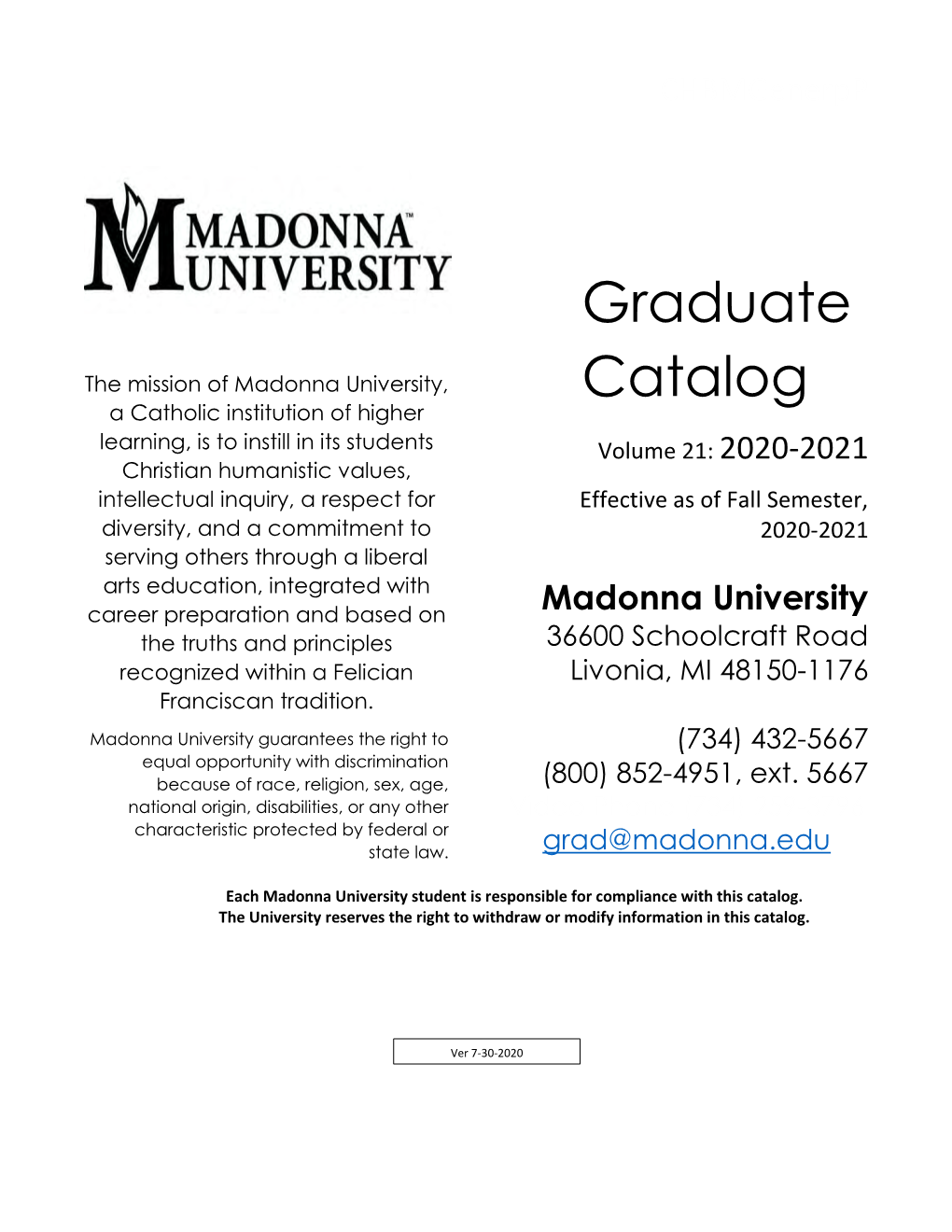 Graduate Catalog : 2020-2021