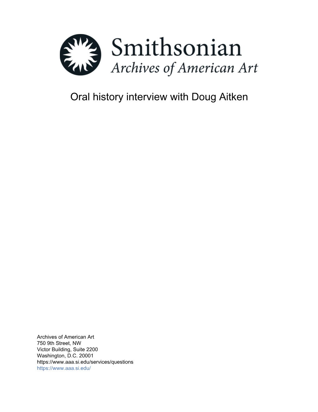 Oral History Interview with Doug Aitken