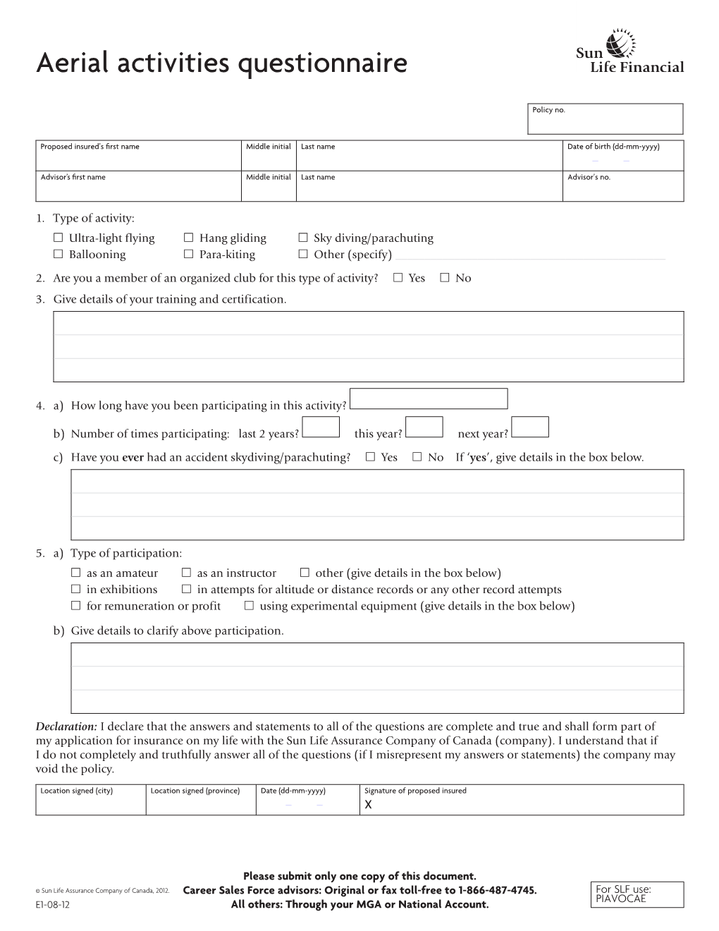 Aerial Activities Questionnaire