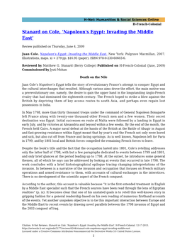 Stanard on Cole, 'Napoleon's Egypt: Invading the Middle East'