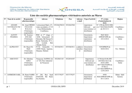 Liste Des Sociétés Pharmaceutiques Vétérinaires Autorisés Au Maroc