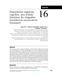 Dispositional Negativity, Cognition, and Anxiety Disorders: an Integrative 16 Translational Neuroscience Framework