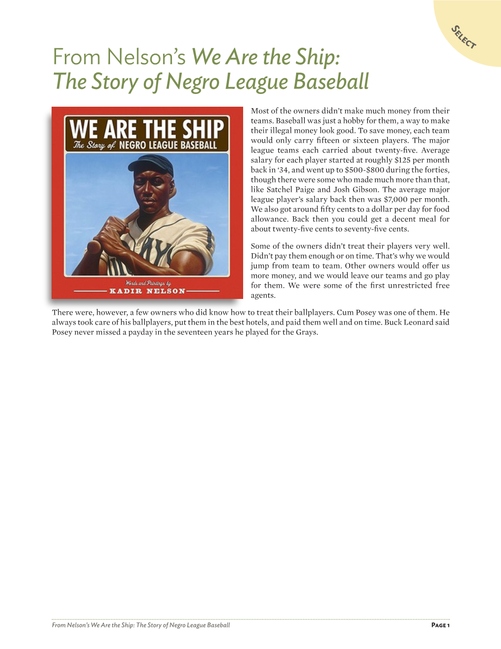 From Nelson's We Are the Ship: the Story of Negro League Baseball