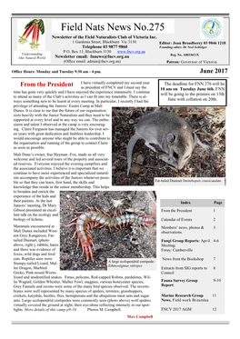 Field Nats News No.275 Newsletter of the Field Naturalists Club of Victoria Inc