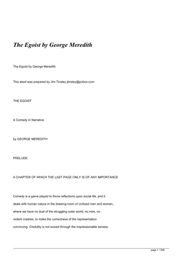 &lt;H1&gt;The Egoist by George Meredith&lt;/H1&gt;