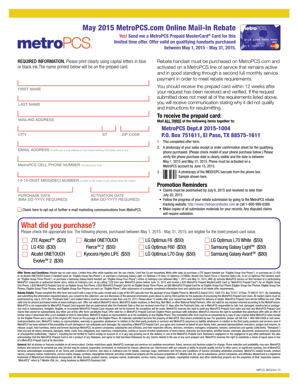 What Did You Purchase? May 2015 Metropcs.Com Online Mail-In Rebate