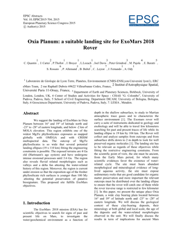 Oxia Planum: a Suitable Landing Site for Exomars 2018 Rover