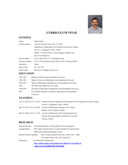 CURRICULUM VITAE GENERAL Name: Baljeet Singh Current Position: Associate Professor (Since Oct