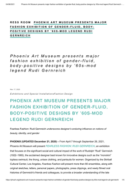 Phoenix Art Museum Presents Major Fashion Exhibition of Gender-Fluid, Body-Positive Designs by ’60S-Mod Legend Rudi Gernreich - …
