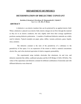 Department of Physics Determination of Dielectric