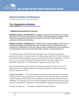 Pawnee Nation of Oklahoma (Oklahoma Social Studies Standards, OSDE)