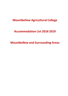 Mountbellew Agricultural College Accommodation List 2018 2019