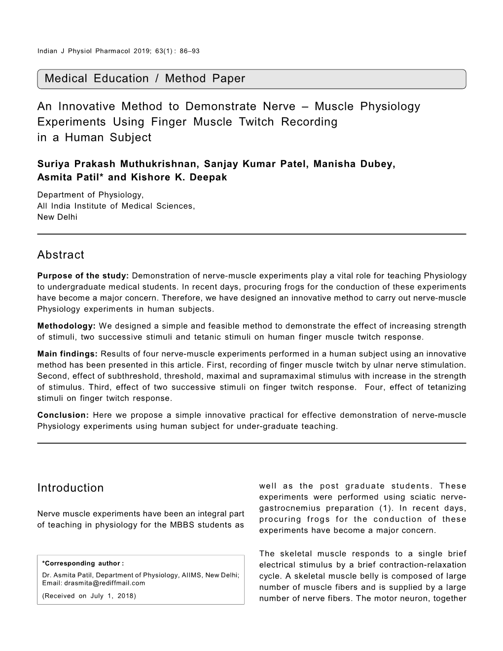 Muscle Physiology Experiments Using Finger Muscle Twitch Recording in a Human Subject