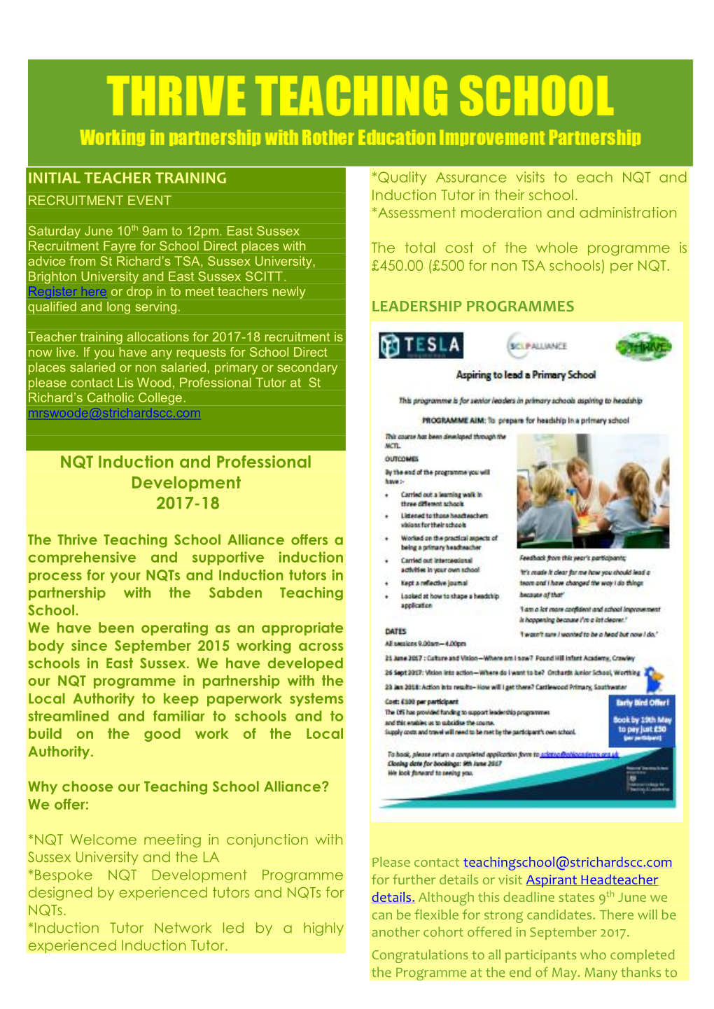 INITIAL TEACHER TRAINING NQT Induction and Professional