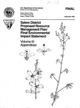 Salem District Proposed Resource Management Plan! Final Environmental Impact Statement