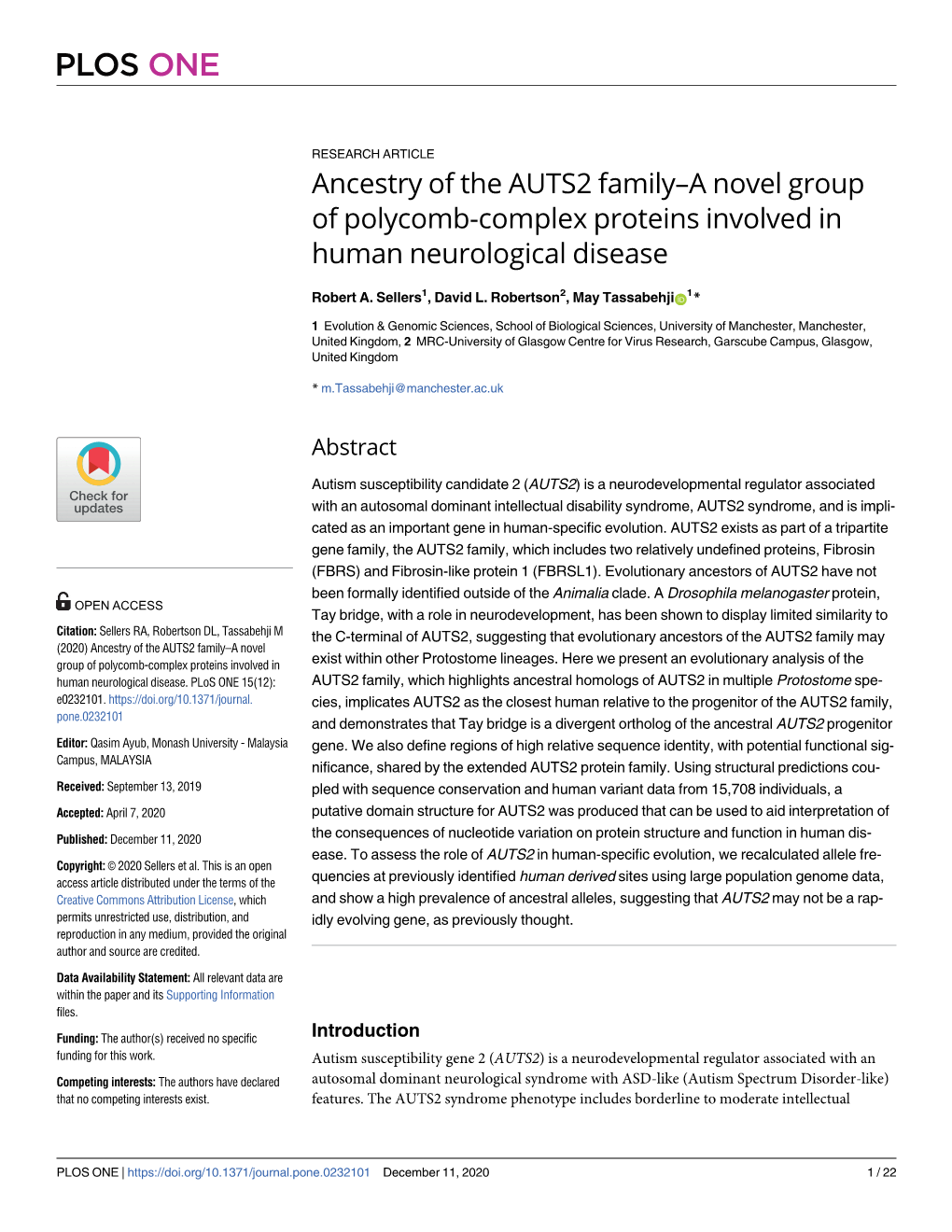 Ancestry of the AUTS2 Family–A Novel Group of Polycomb-Complex Proteins Involved in Human Neurological Disease