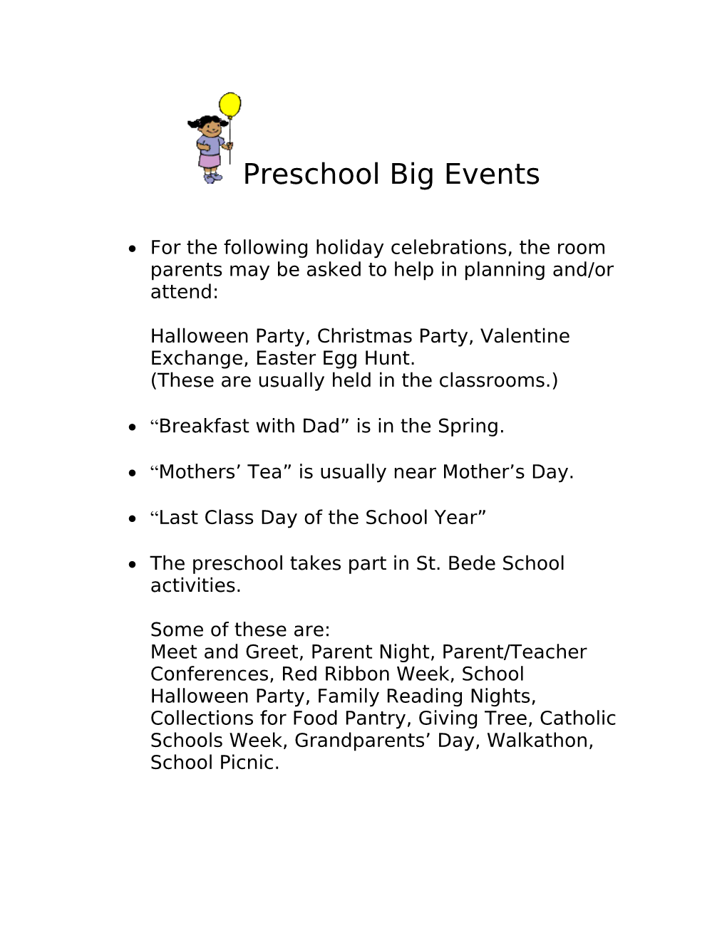 Preschool Big Events