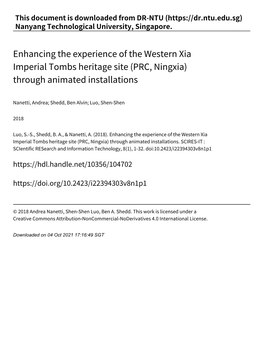 Enhancing the Experience of the Western Xia Imperial Tombs Heritage Site (PRC, Ningxia) Through Animated Installations