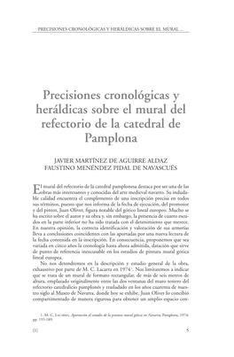 Precisiones Cronológicas Y Heráldicas Sobre El Mural Del Refectorio De La Catedral De Pamplona